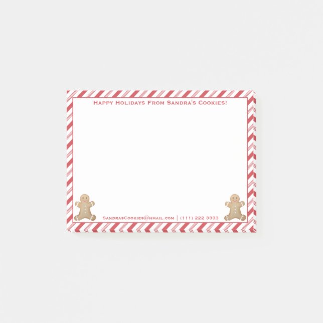 Gingerbread Peppermint Happy Holidays Personalized Post-it Notes (Front)