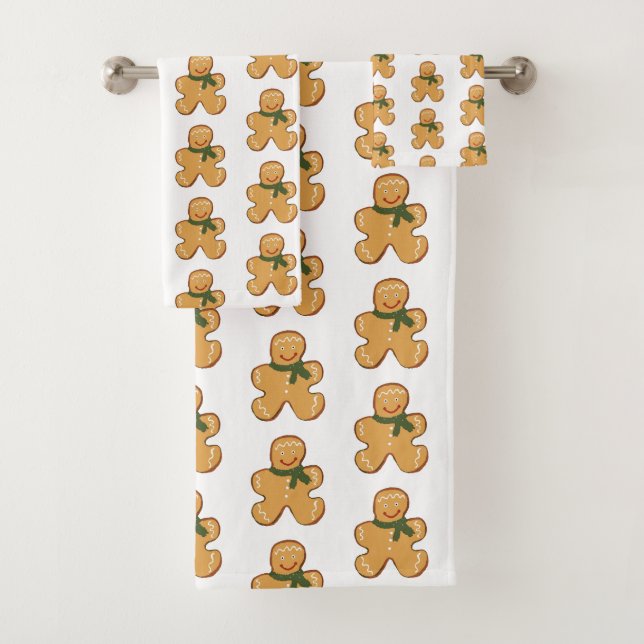 Gingerbread Person Pattern Bath Towel Set (Insitu)