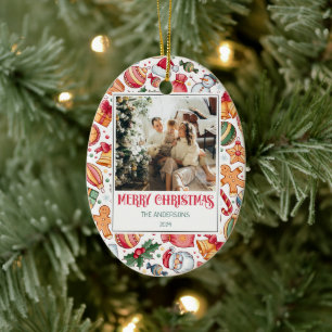 Gingerbread Personalized Merry Christmas Photo Ceramic Ornament