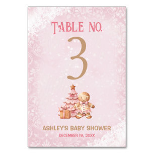 Gingerbread Pink Baby Shower Table Number Sign