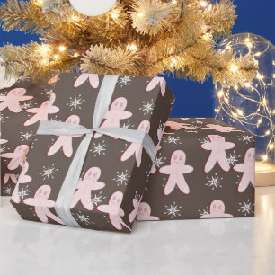 Gingerbread Pink Cookie and Snowflakes Wrapping Pa Wrapping Paper