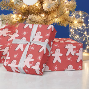 Gingerbread Pink Cookie and Snowflakes Wrapping Paper