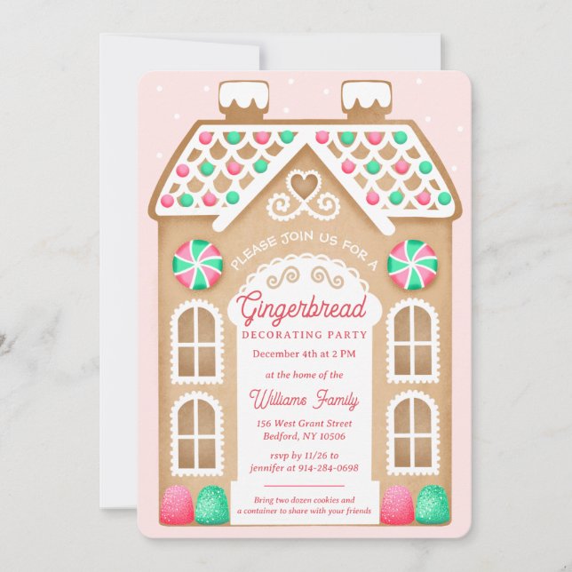 Gingerbread Pink Party Invitation (Front)