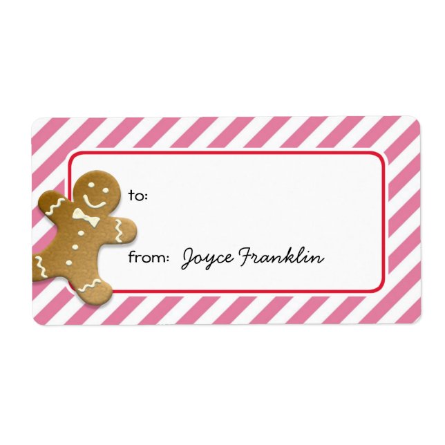Gingerbread pink stripes custom to from gift tag (Front)