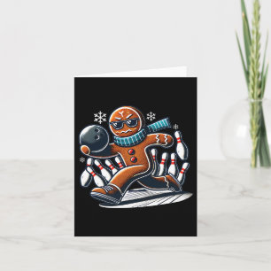 Gingerbread Playing Bowling Ll And Pins Christmas Card