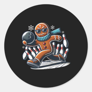 Gingerbread Playing Bowling Ll And Pins Christmas Classic Round Sticker