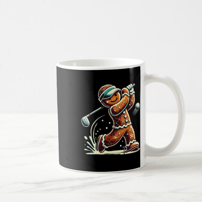 Gingerbread Playing Golf Ball Christmas Golf Lover Coffee Mug (Right)