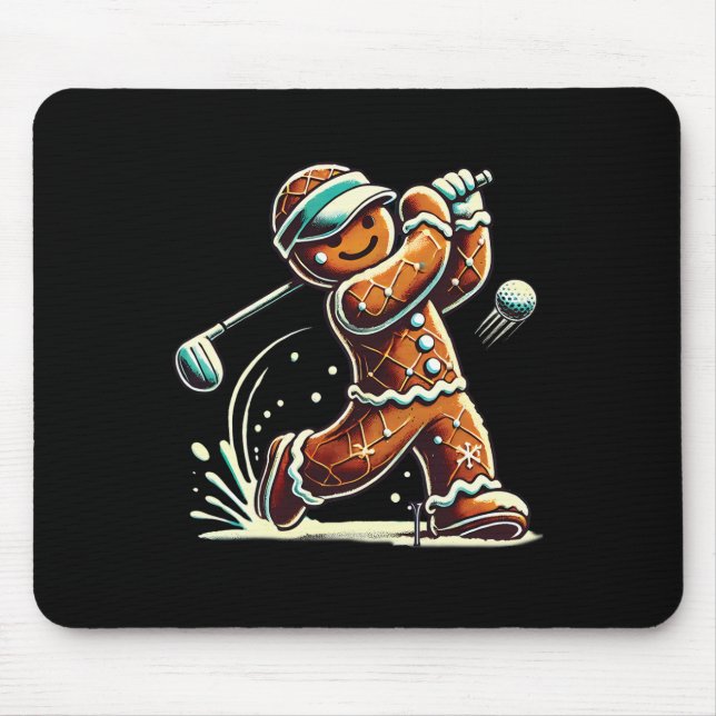 Gingerbread Playing Golf Ball Christmas Golf Lover Mouse Pad (Front)