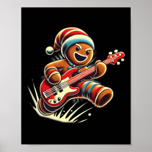 Gingerbread Playing Guitar Christmas Musician Guit Poster