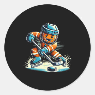 Gingerbread Playing Ice Hockey Lovers Boys Girls C Classic Round Sticker