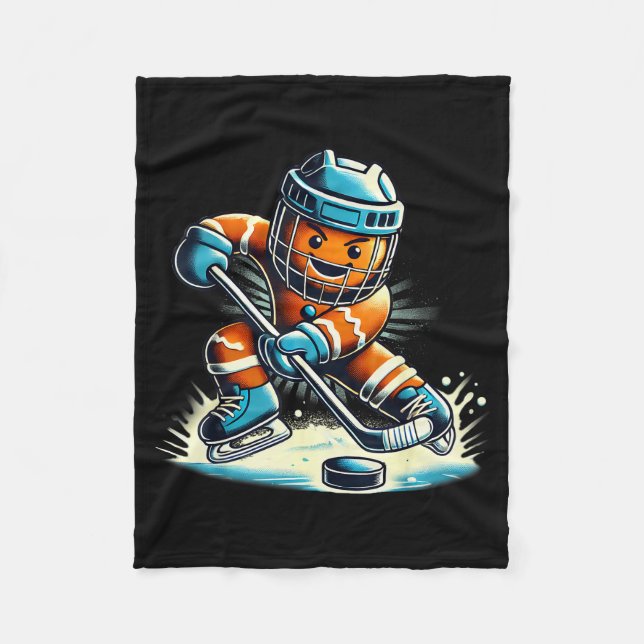 Gingerbread Playing Ice Hockey Lovers Boys Girls C Fleece Blanket (Front)