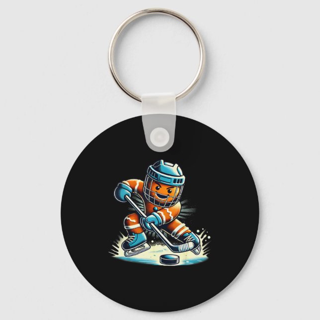 Gingerbread Playing Ice Hockey Lovers Boys Girls C Keychain (Front)