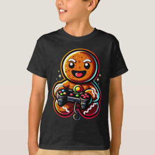 Gingerbread Playing Video Game Controller Gamer Ch T-Shirt