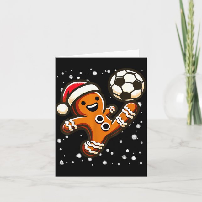 Gingerbread Plays Soccer Bicycle Kick, Cookie Chri Card (Front)