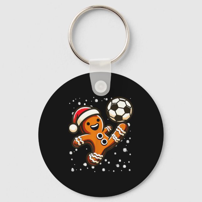 Gingerbread Plays Soccer Bicycle Kick, Cookie Chri Keychain (Front)