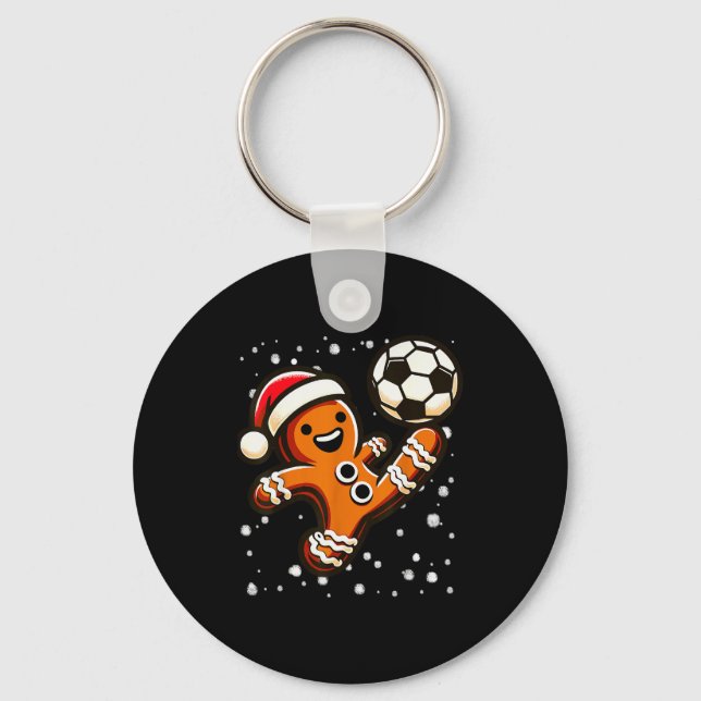 Gingerbread Plays Soccer Bicycle Kick, Cookie Chri Keychain (Front)
