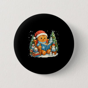 Gingerbread Reading Book Lovers Christmas Bookworm 2 Inch Round Button