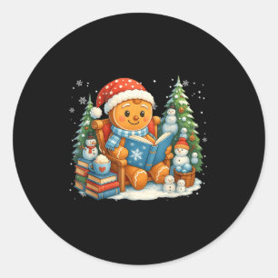 Gingerbread Reading Book Lovers Christmas Bookworm Classic Round Sticker