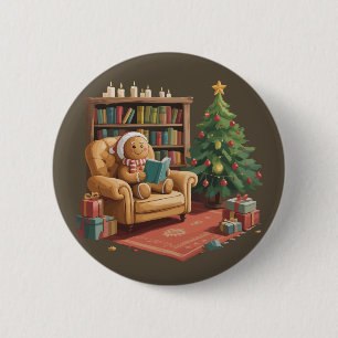 Gingerbread Reading Books Christmas Teacher 2 Inch Round Button