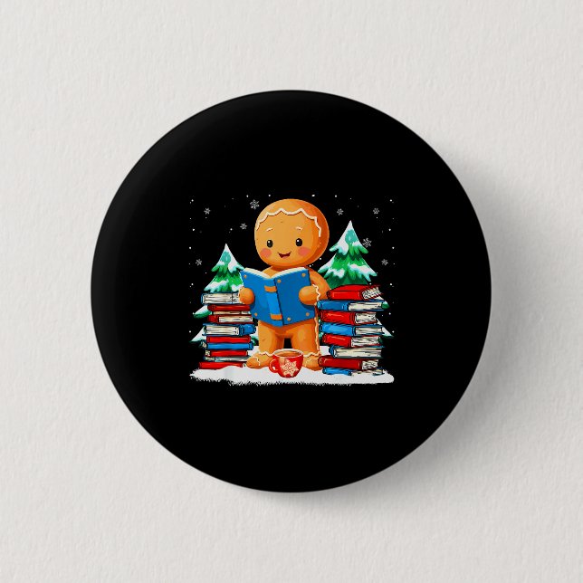 Gingerbread Reading Books Librarians Merry Christm 2 Inch Round Button (Front)