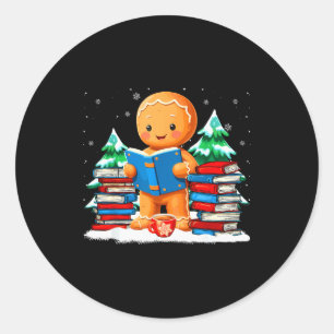 Gingerbread Reading Books Librarians Merry Christm Classic Round Sticker