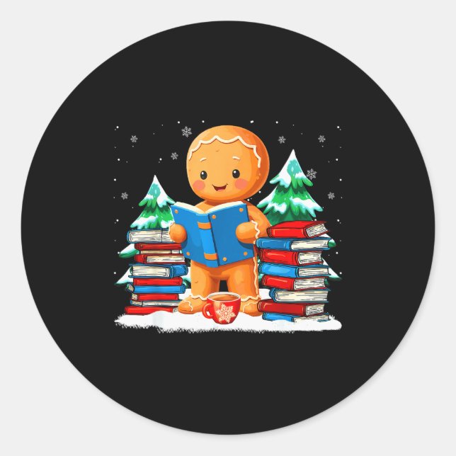 Gingerbread Reading Books Librarians Merry Christm Classic Round Sticker (Front)