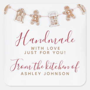 GINGERBREAD Red Handmade With Love Square Sticker