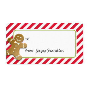 Gingerbread red stripes custom to from gift tag