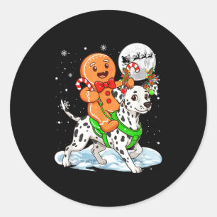 Gingerbread Ridding Dalmatian Reindeer Christmas B Classic Round Sticker