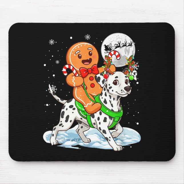 Gingerbread Ridding Dalmatian Reindeer Christmas B Mouse Pad (Front)
