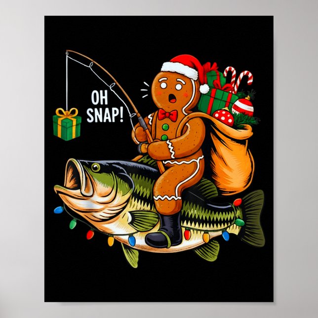 Gingerbread Riding B Fish Christmas Fishing Xmas P Poster (Front)