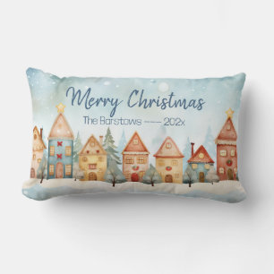 Gingerbread Row Houses Christmas Lumbar Pillow
