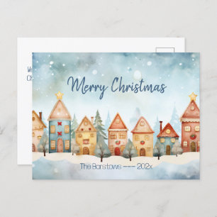Gingerbread Row Houses Christmas Postcard