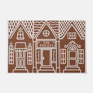 Gingerbread Row houses custom holiday design Doormat