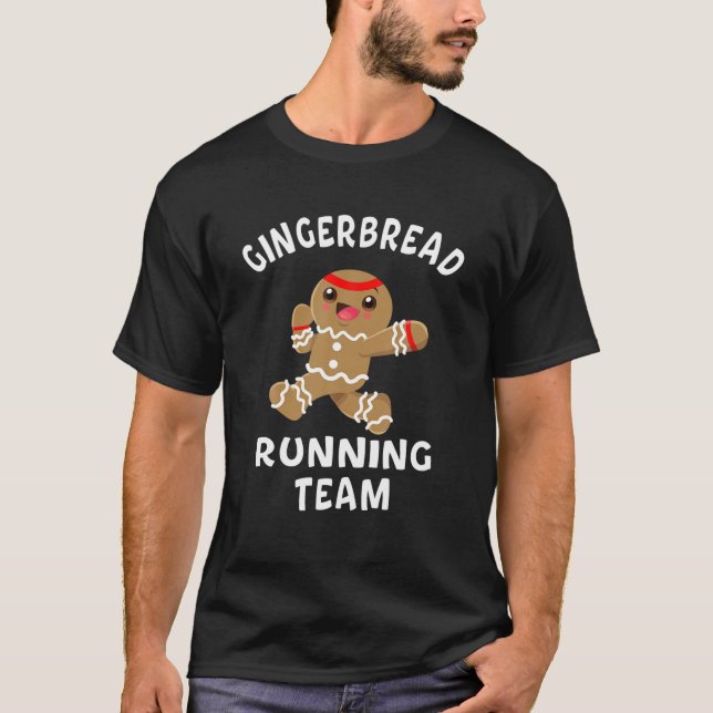 Gingerbread Running Team Christmas Cookie T-Shirt (Front)