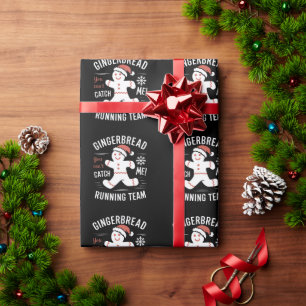 Gingerbread Running Team Christmas Humour Wrapping Paper