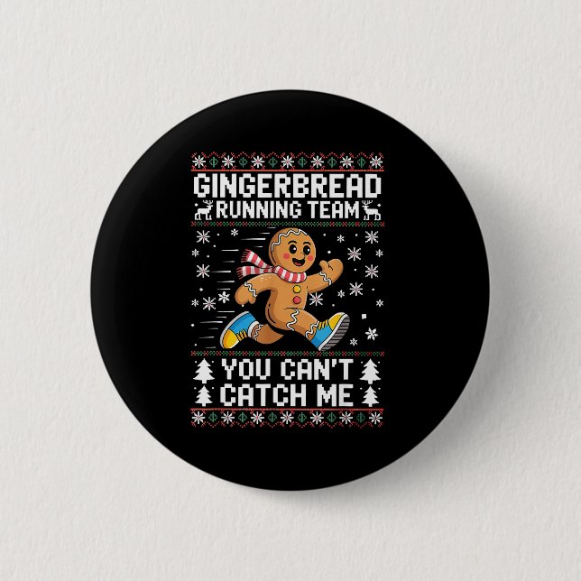 Gingerbread Running Team Christmas Run Runner Funn 2 Inch Round Button (Front)