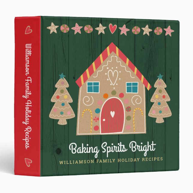 Gingerbread Rustic Green Wood Cute Recipe Cookbook Binder (Front/Spine)