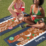 Gingerbread RV Class C Camper Christmas Beach Towel<br><div class="desc">This personalized beach towel makes a perfect Christmas gift for RV owners. It features an illustration of a gingerbread RV. This festive cookie camper is decorated with white icing and red and green candy and set against a navy blue background. The towel is ready to be personalized with a name...</div>