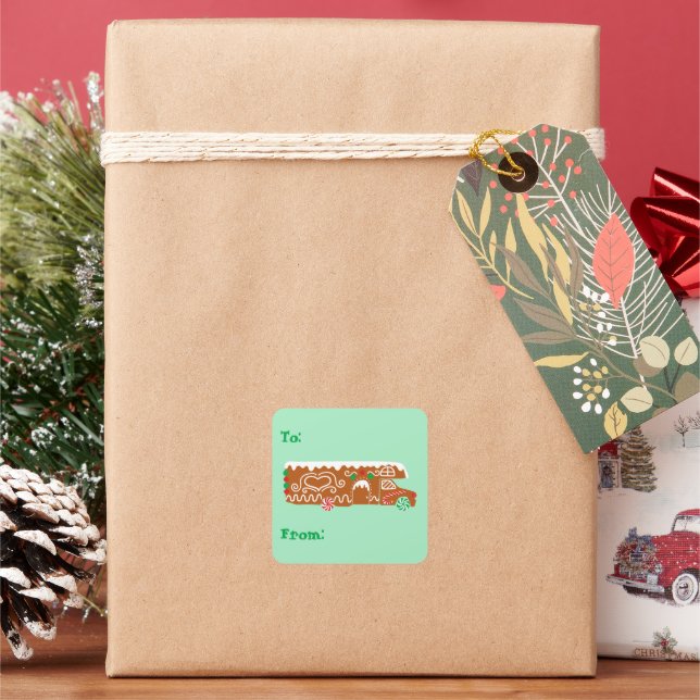 Gingerbread RV Class C Camper Christmas To From Square Sticker (Holiday)