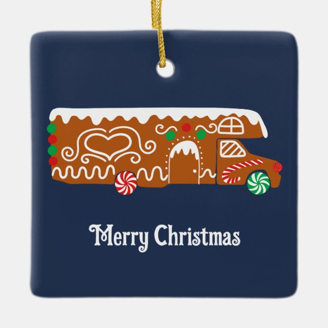 Gingerbread RV Class C Camper Photo Christmas Ceramic Ornament (Front)
