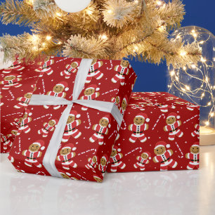 Gingerbread Santa Candy Cane Pattern Wrapping Paper