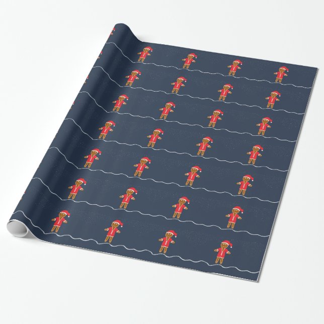 Gingerbread Santa Christmas Wrapping Paper (Unrolled)