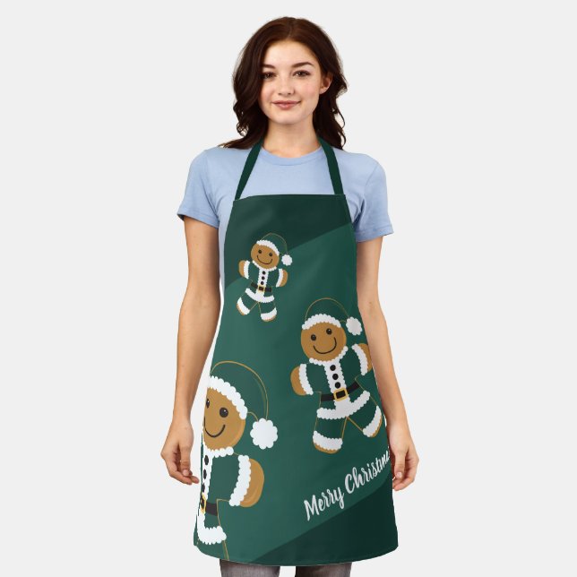 Gingerbread Santa Green Christmas Apron (Worn)