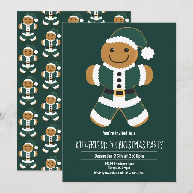 Gingerbread Santa Green Christmas Party Invitation (Front/Back)