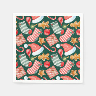 Gingerbread Santa Hat festive pattern watercolor Napkin