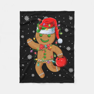 Gingerbread Santa Hat Playing Bowling Christmas Tr Fleece Blanket