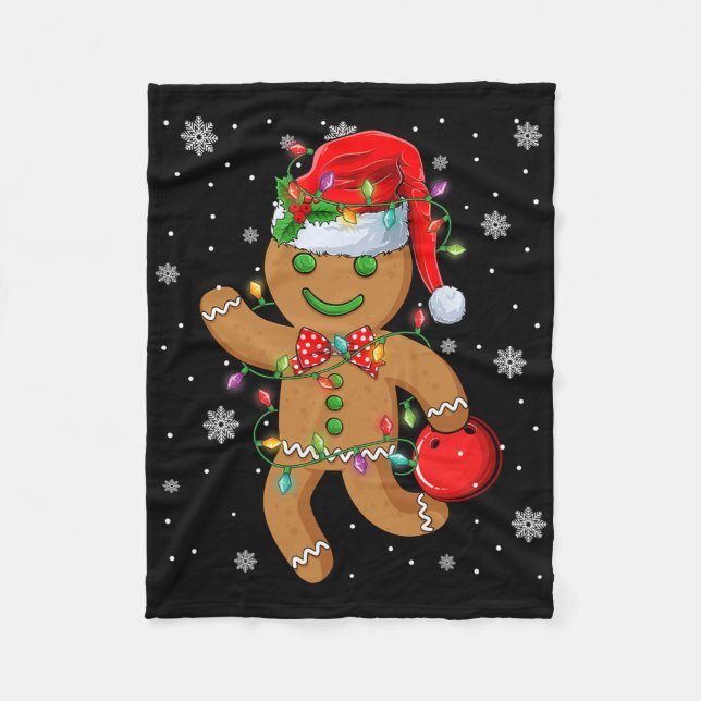 Gingerbread Santa Hat Playing Bowling Christmas Tr Fleece Blanket (Front)