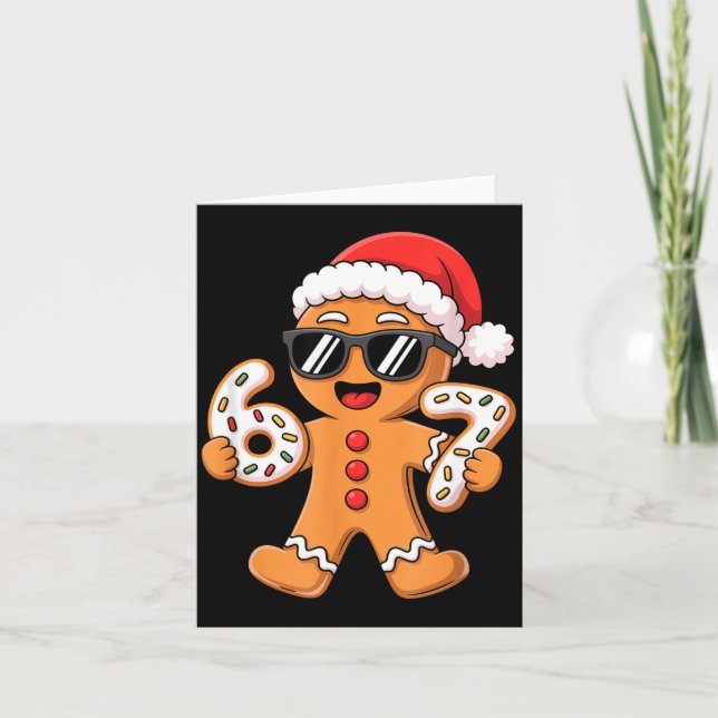 Gingerbread Santa With Sungles Holding 67 Cookies  Card (Front)