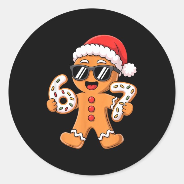 Gingerbread Santa With Sungles Holding 67 Cookies  Classic Round Sticker (Front)